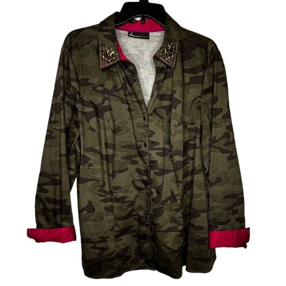 Lane Bryant Tops - Lane Bryant Camo Top With Embellishments on Collar‎